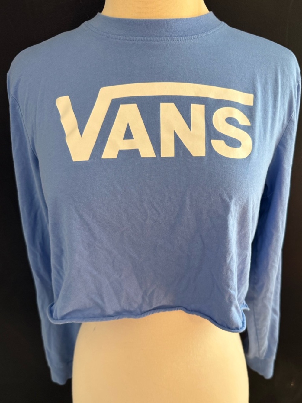 Vans Womens Light Blue Logo Cropped Long-sleeve Tee small